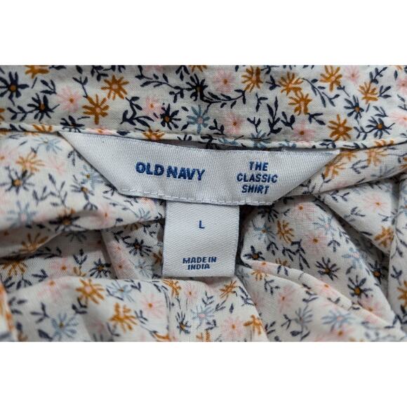 Old Navy Blouse White Colorful White Floral Button Front Misses Size L - Picture 5 of 7